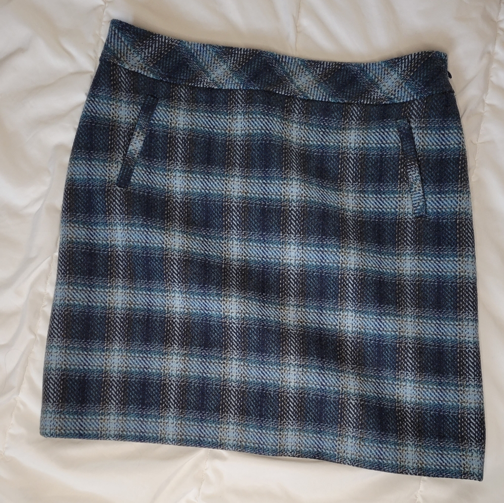 Talbots Blue Plaid Wool Blend Skirt Size 12